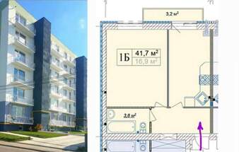 1-комн. новостройки, 39 м<sup>2</sup>, поверх 4/6