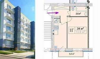 1-комн. новостройки, 31,1 м<sup>2</sup>, поверх 3/6